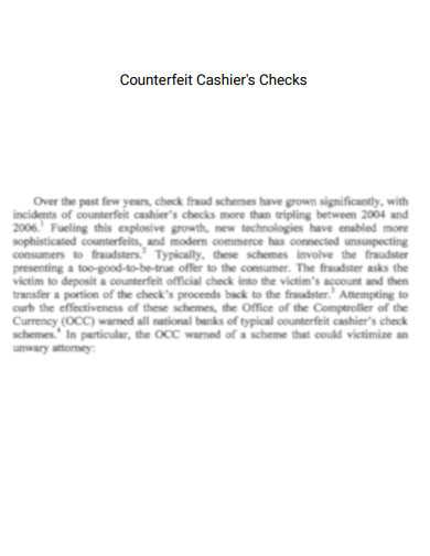 Counterfeit Cashier Check