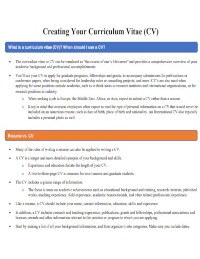 Creating Your CV