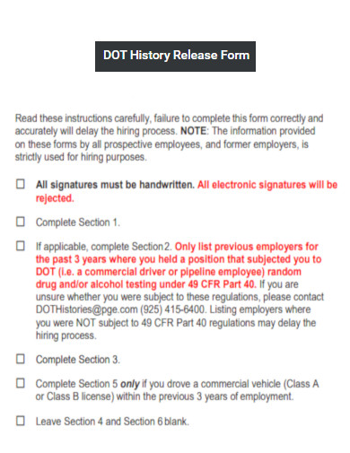 DOT History Release Form