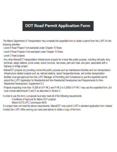 DOT Road Permit Application Form