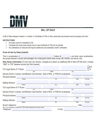 DVM Bill of Sale Form
