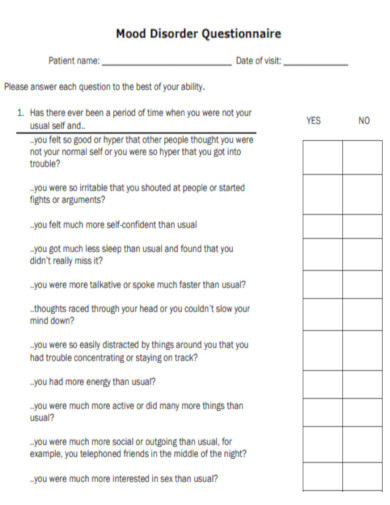 Depression Self Rating Test Mood Disorder Questionnaire