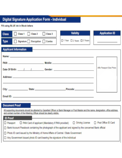 Digital Signature Application Form