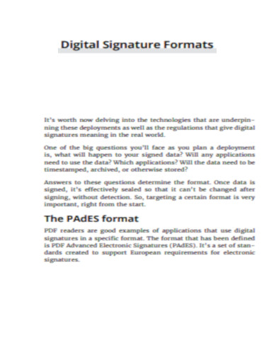 Digital Signature Formats