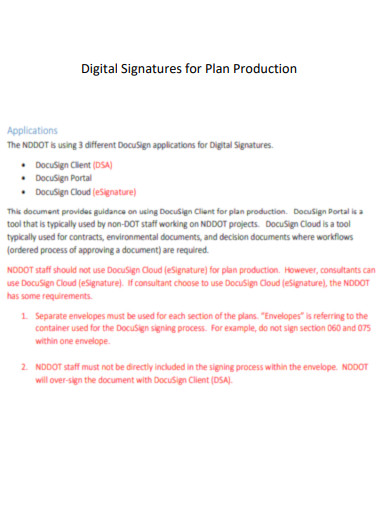 Digital Signatures for Plan Production
