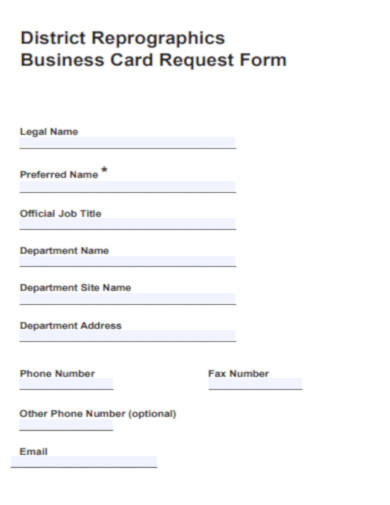 District Reprographics Business Card Request Form