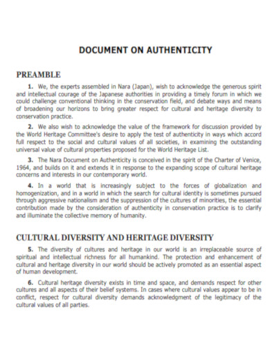 Document of Authenticity