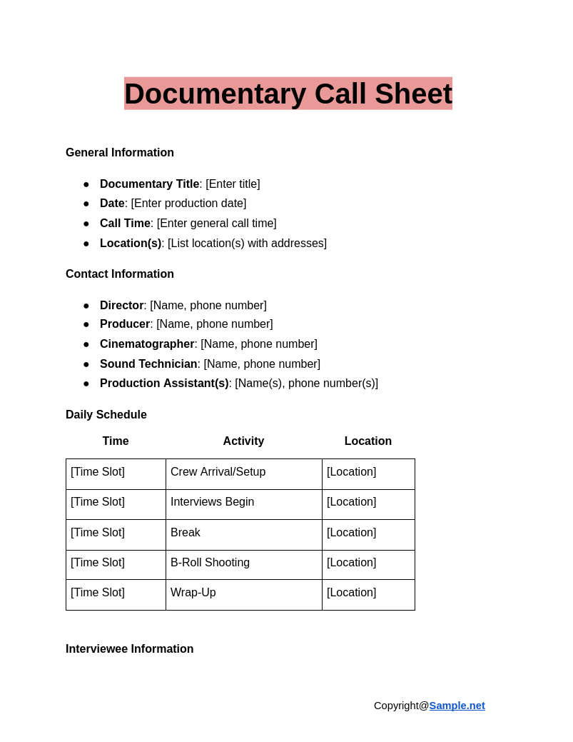 Documentary Call Sheet Google Docs 01 15 2025 11 41 AM