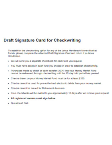 Draft Signature Card for Check Writing