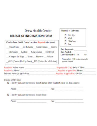 Drew Health Center Form