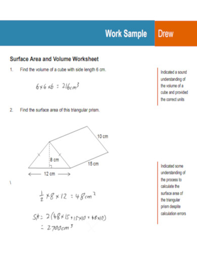 Drew Surface Area and Volume Worksheet