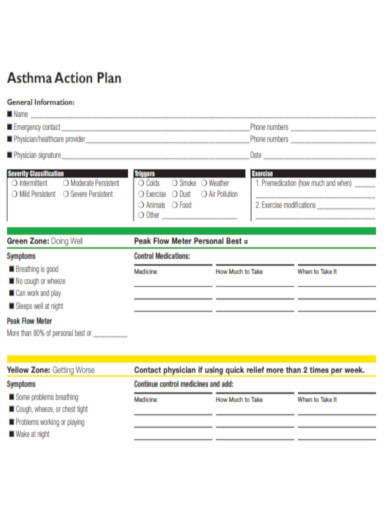 Editable Asthma Action Plan