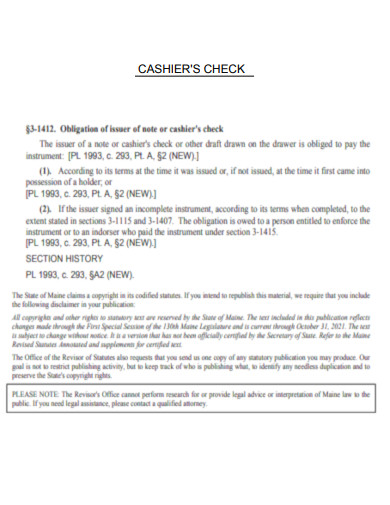 Editable Cashier Check