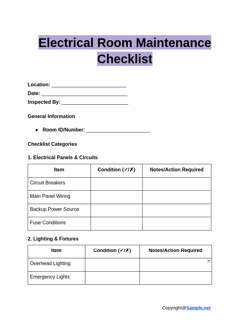 Electrical Room Maintenance Checklist Google Docs 01 09 2025 11 01 AM