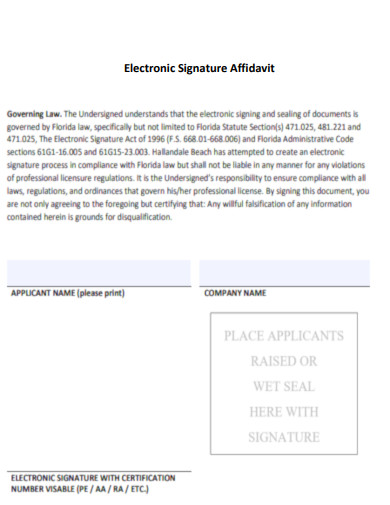 Electronic Signature Affidavit Form