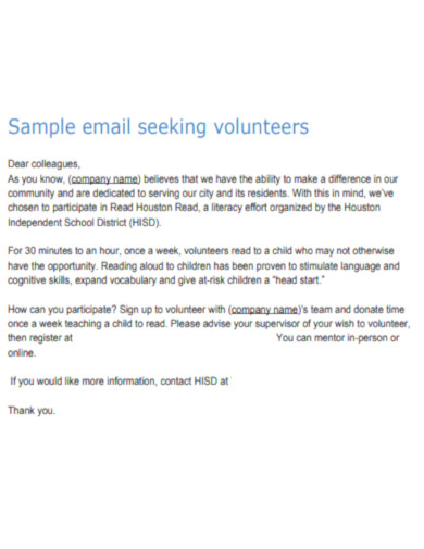 Email Seeking Volunteers