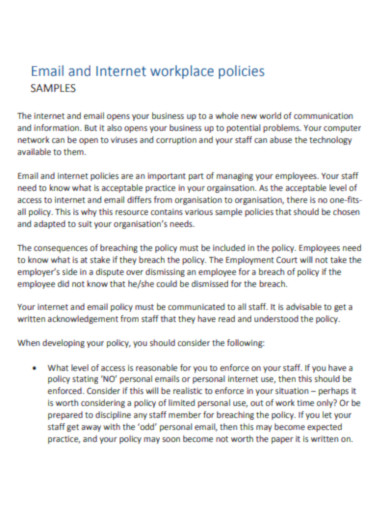 Email and Internet workplace policies