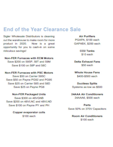 End of the Year Clearance Sale