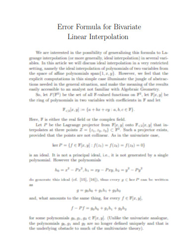 Error Formula for Bivariate Linear Interpolation