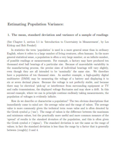 Estimating Population Variance