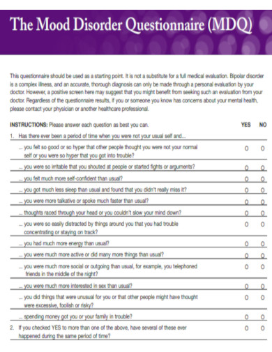 Evaluate Mood Disorder Questionnaire