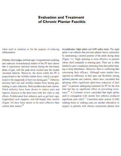 Evaluation and Treatment of Chronic Plantar Fasciitis