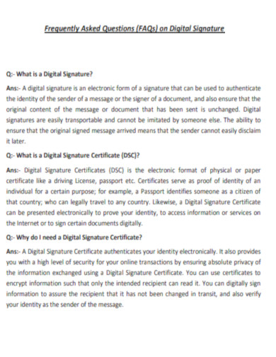 FAQs on Digital Signature