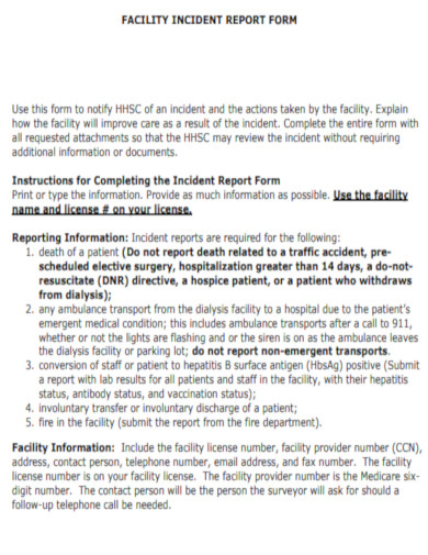 Facility Incident Report Form