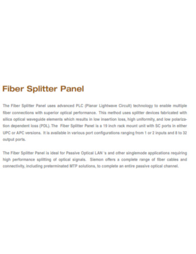 Fiber Splitter Panel