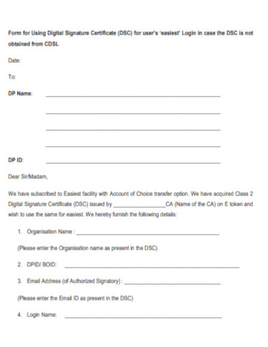Form for Using Digital Signature Certificate