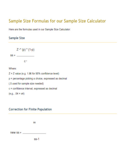 Formulas for our Sample Size Calculator
