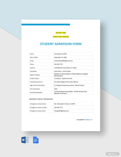 Free Blank University Admission Form Template