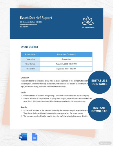 Free Event Debrief Report Template