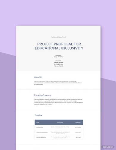 Free Sample School Project Proposal Template