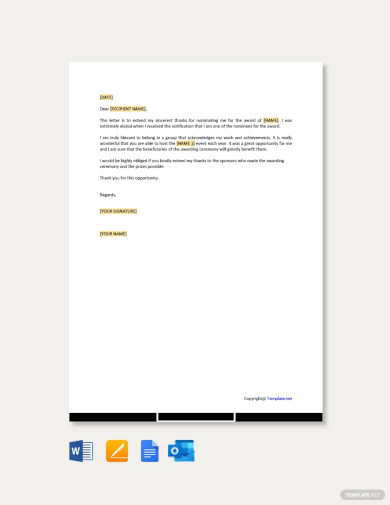 Free Thank You Letter For Award Nomination Template