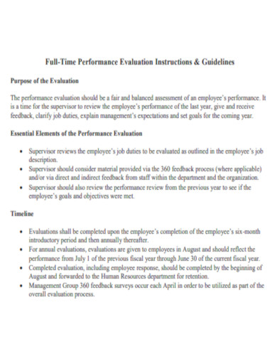 Full Time Performance Evaluation Instructions