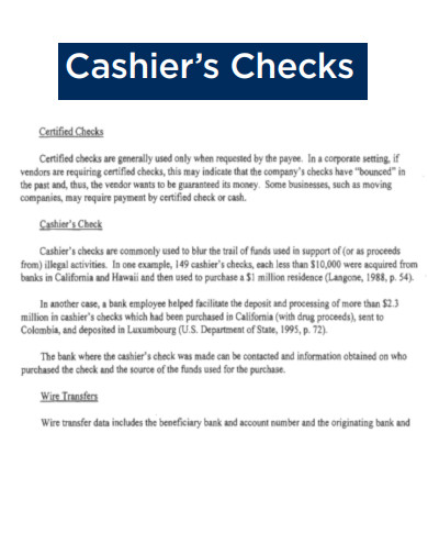General Cashier Check