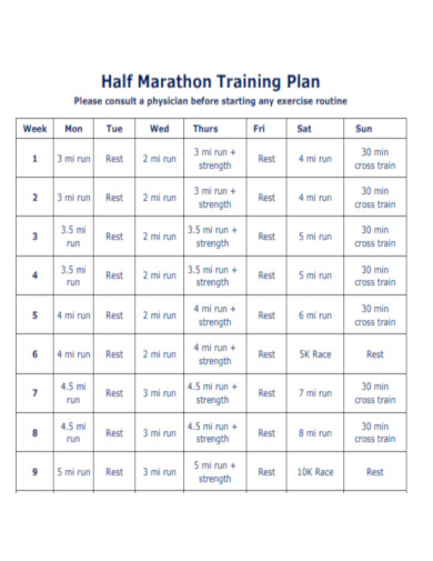 General Half Marathon Training Plan