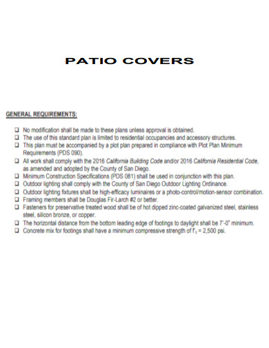 General Patio Cover Plan Requirement