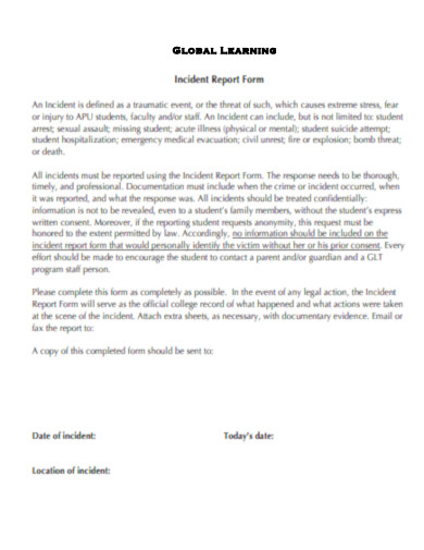 Global Learning Incident Report