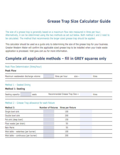 Grease Trap Size Calculator Guide