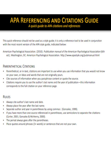 Guide to APA Citations and References