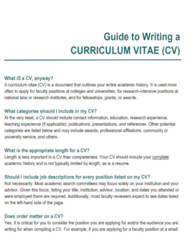 Guide to Writing CV