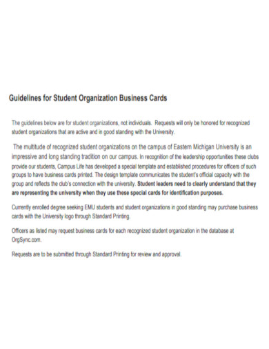 Guidelines for Student Organization Business Cards