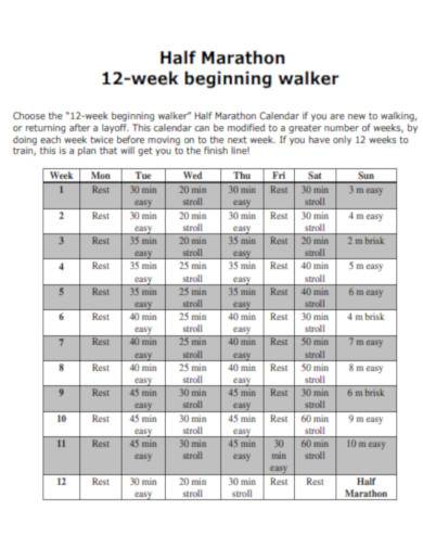Half Marathon 12 Week Beginning walker