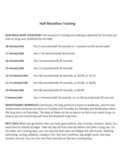 Half Marathon Training General Plan