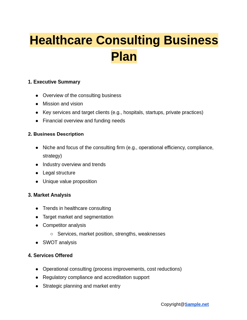 Healthcare Consulting Business Plan Google Docs 01 09 2025 10 56 AM