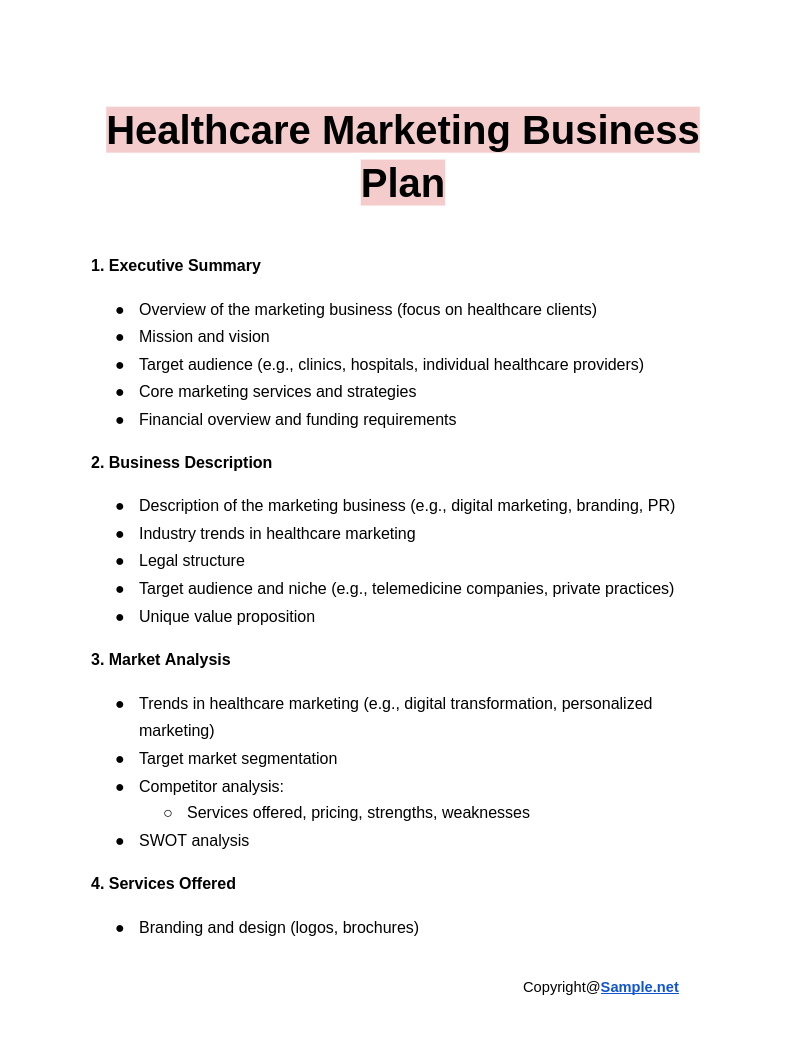 Healthcare Marketing Business Plan Google Docs 01 09 2025 10 56 AM