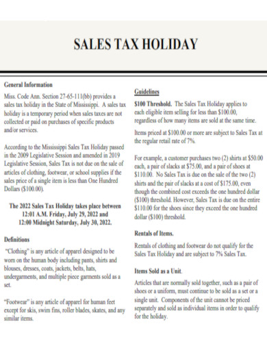 Holiday Sales Tax 