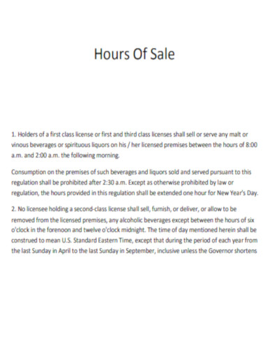 Hours Of Sale